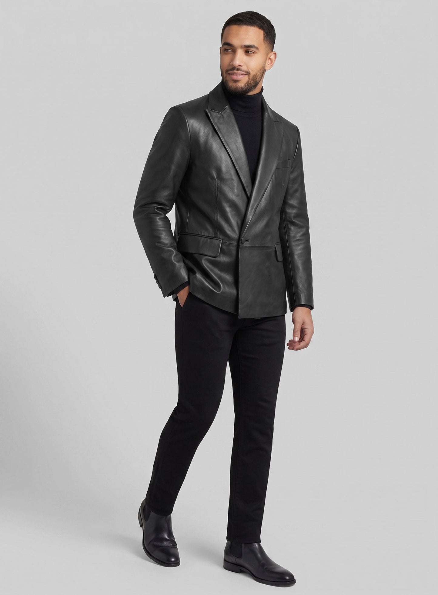 Crown Double Breasted Leather Blazer