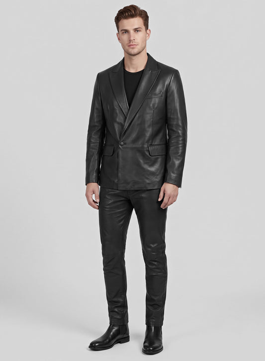Crown Double Breasted Leather Suit