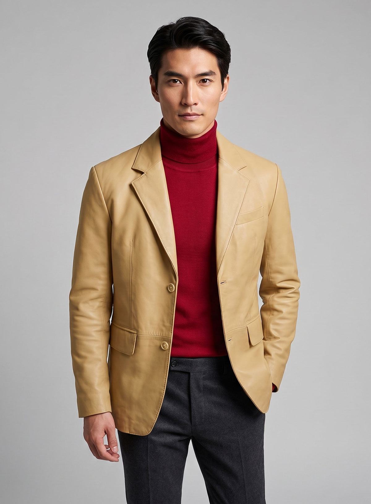 Dark Beige Lambskin Leather Blazer