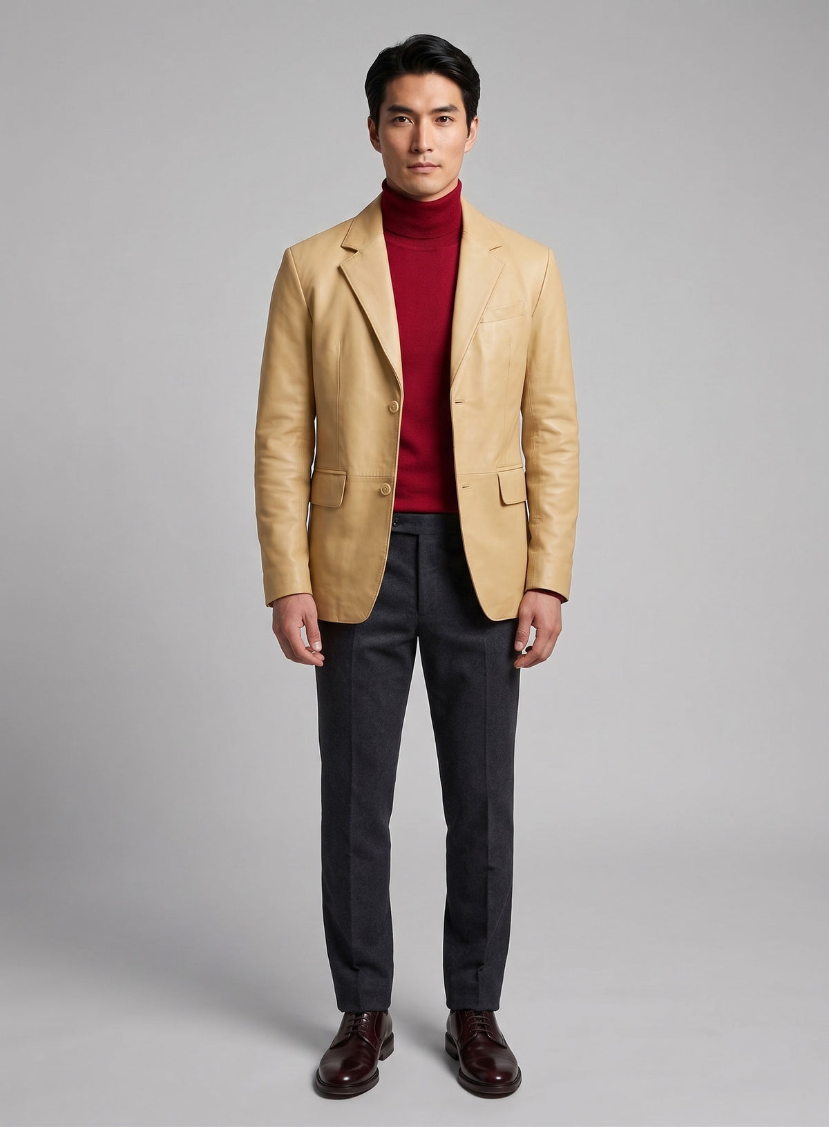 Dark Beige Lambskin Leather Blazer