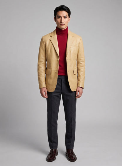 Dark Beige Lambskin Leather Blazer