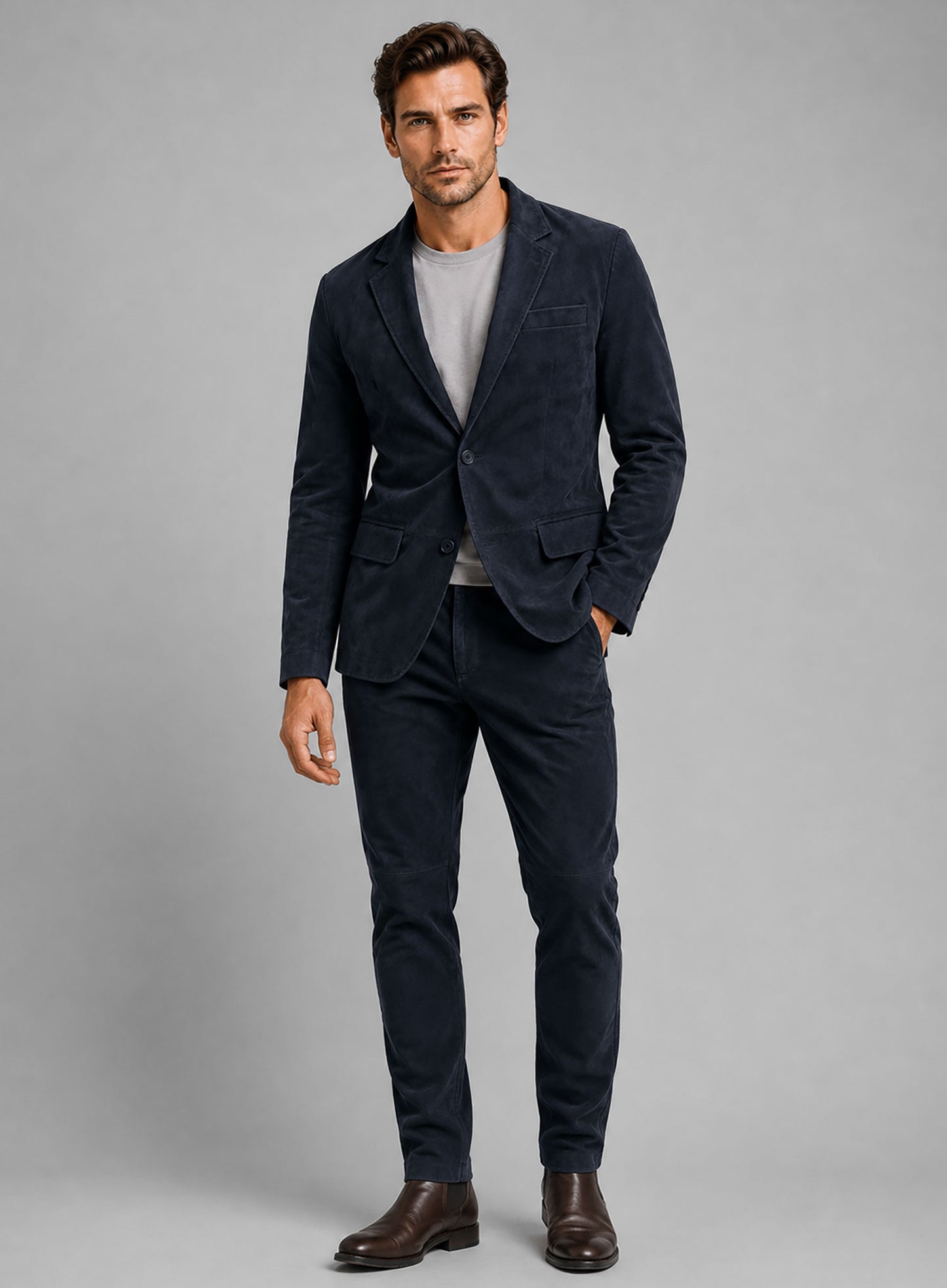 Dark Blue Suede Leather Suit
