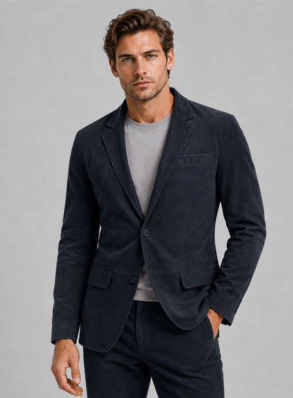 Dark Blue Suede Leather Suit