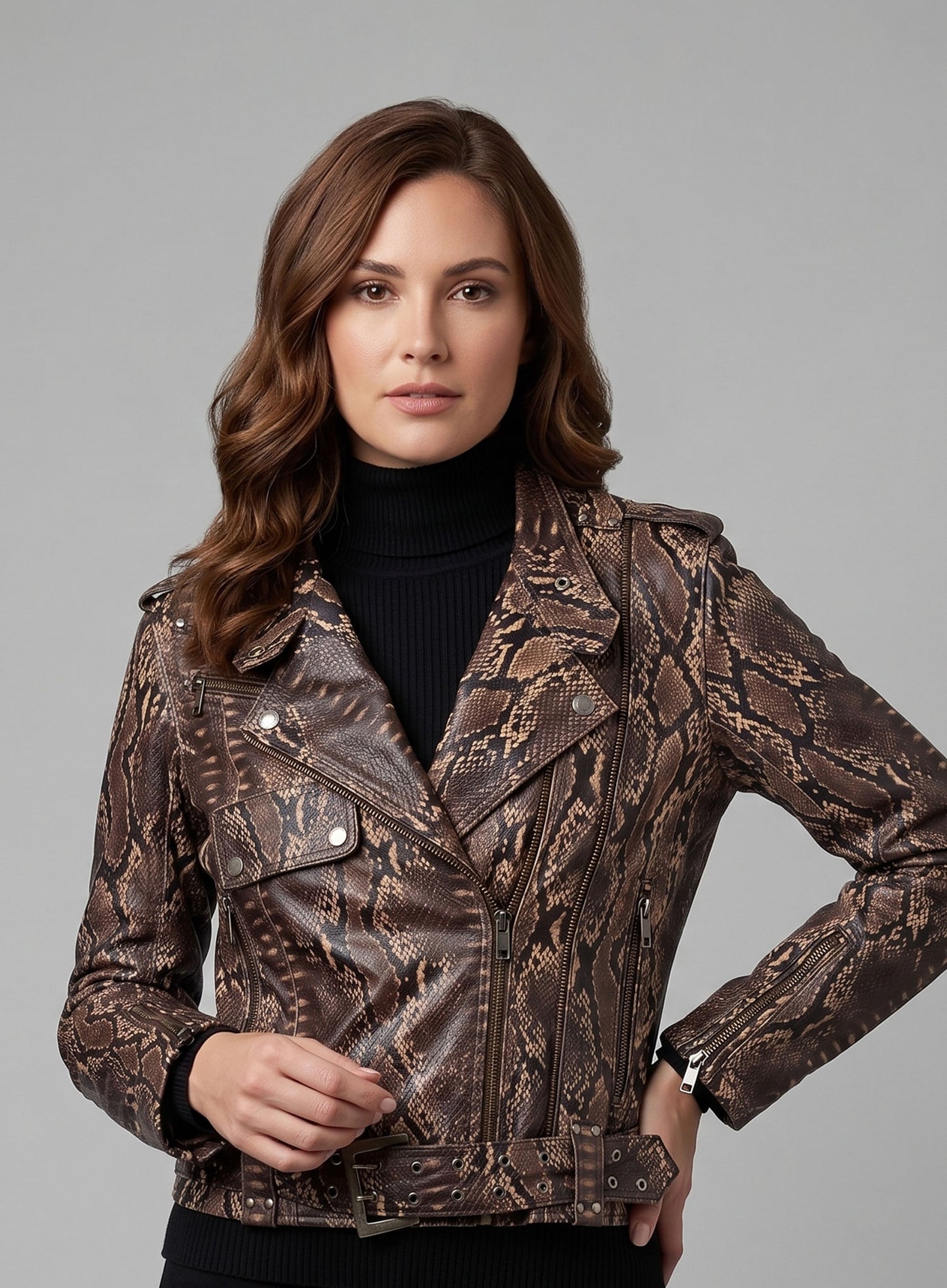 Dark Brown Python Leather Jacket # 280