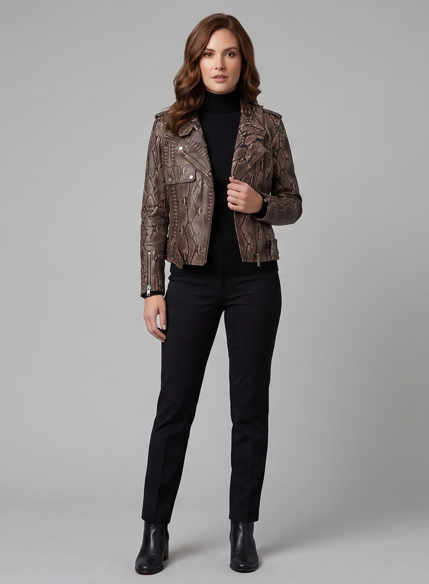 Dark Brown Python Leather Jacket # 280