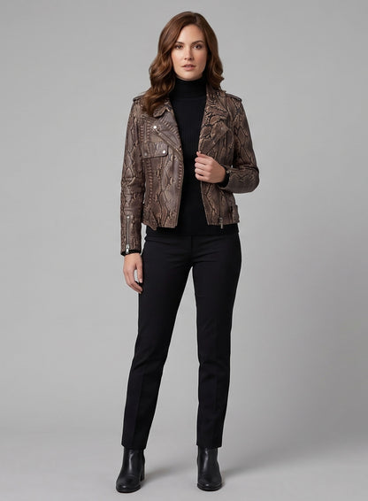 Dark Brown Python Leather Jacket # 280