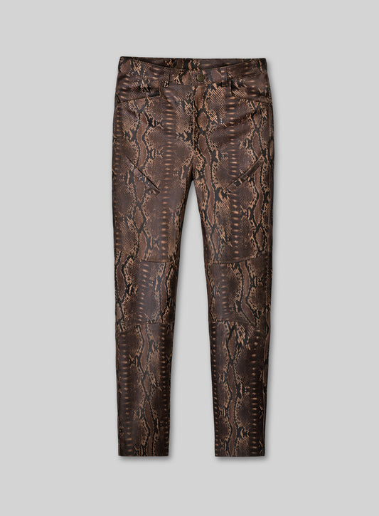 Dark Brown Python Leather Jeans Style #522