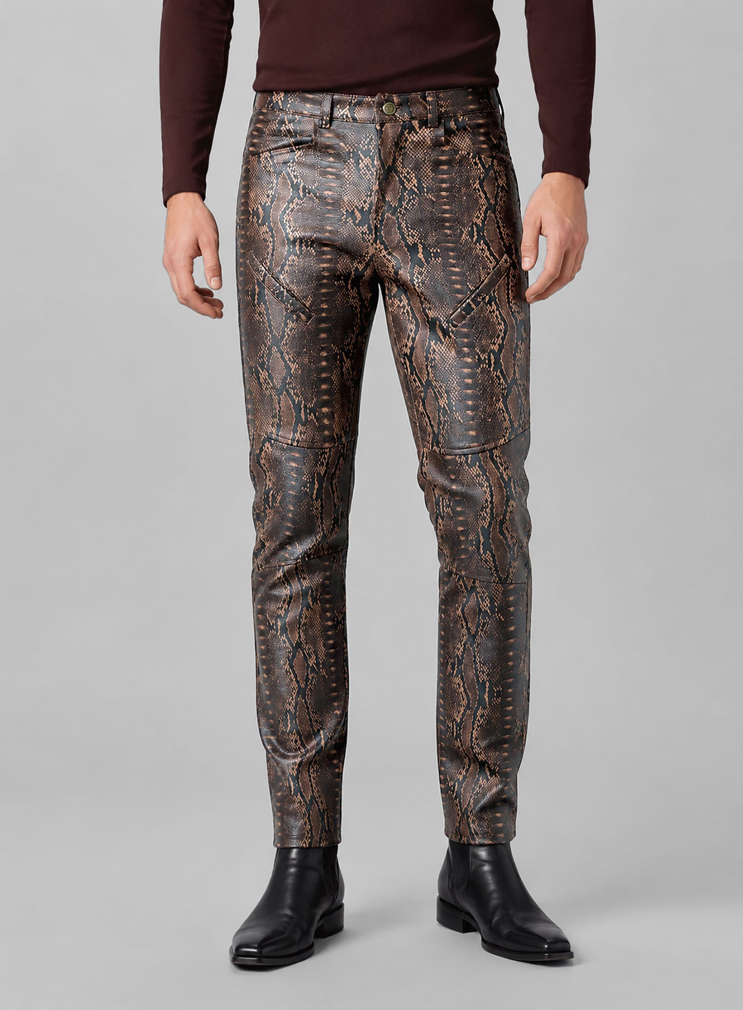 Dark Brown Python Leather Jeans Style #522