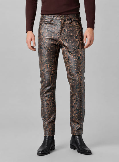 Dark Brown Python Leather Jeans Style #522