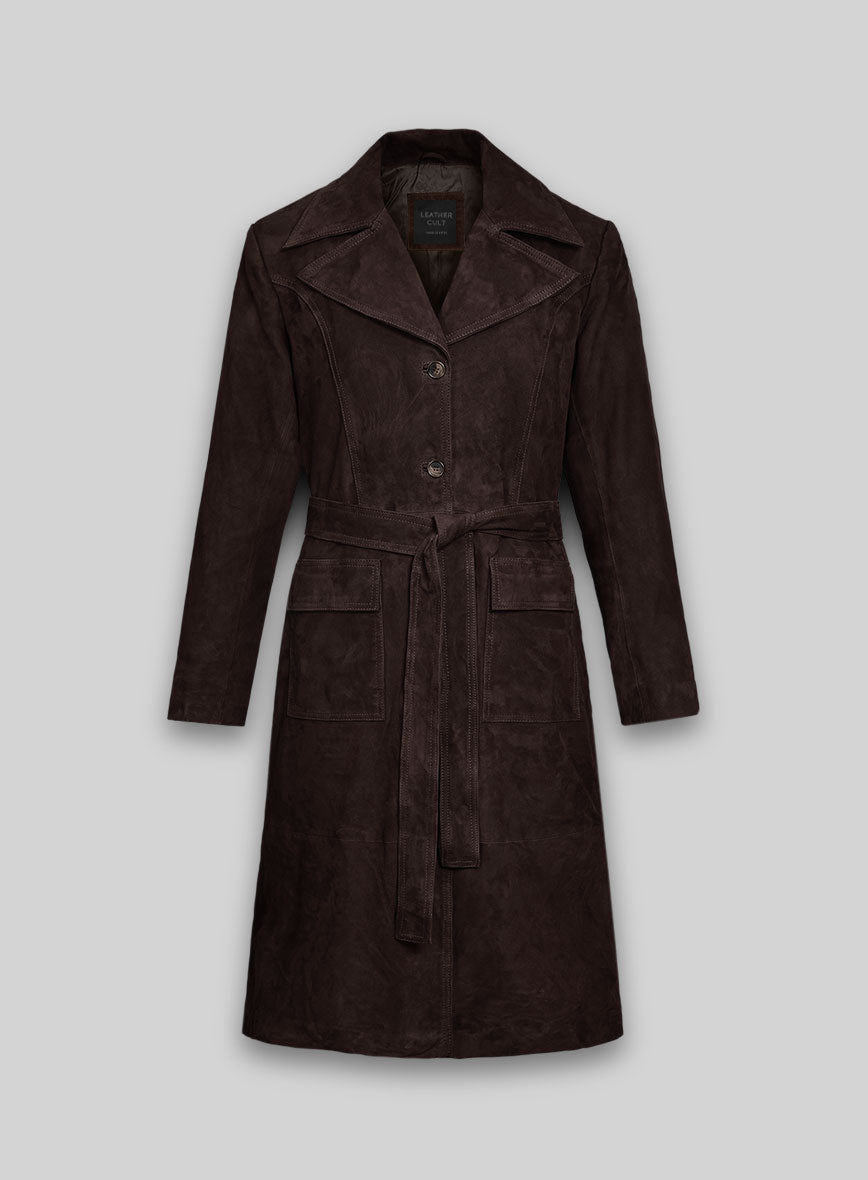 Dark Brown Suede Alpine Leather Long Coat