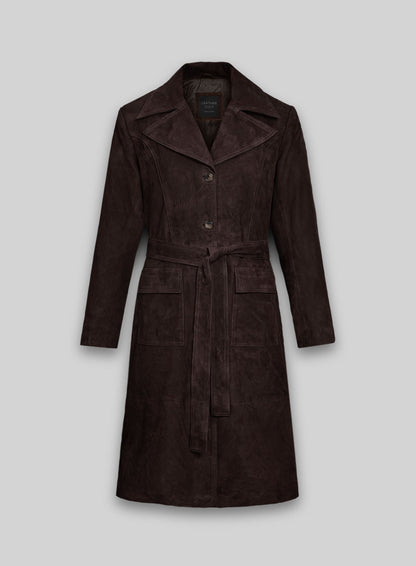 Dark Brown Suede Alpine Leather Long Coat