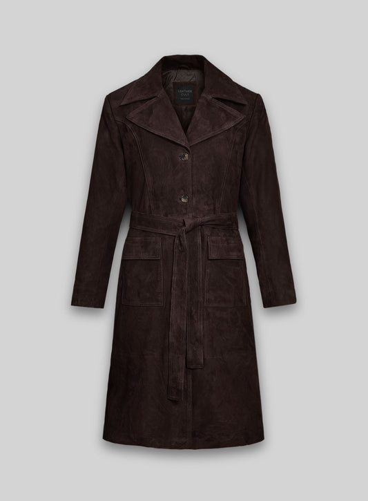Dark Brown Suede Alpine Leather Long Coat