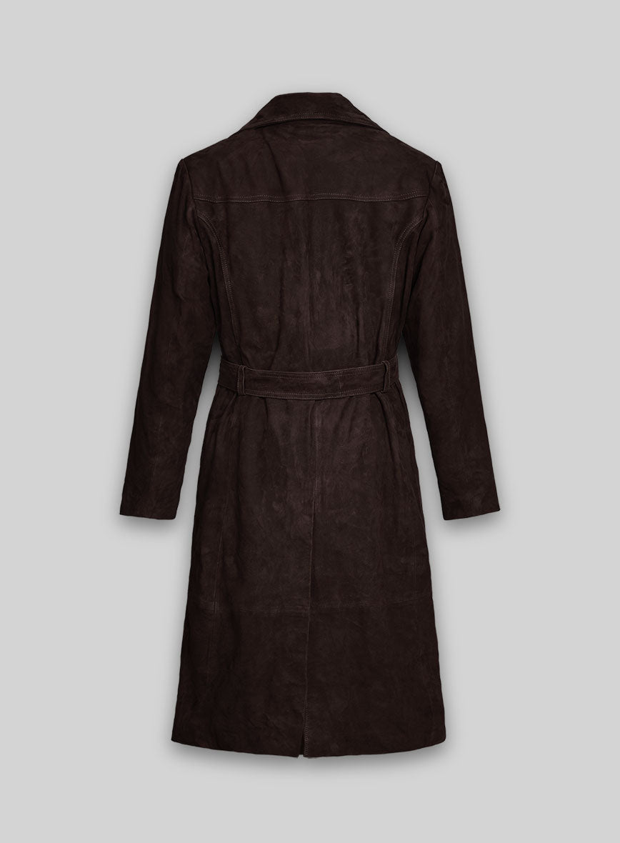 Dark Brown Suede Alpine Leather Long Coat