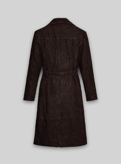 Dark Brown Suede Alpine Leather Long Coat