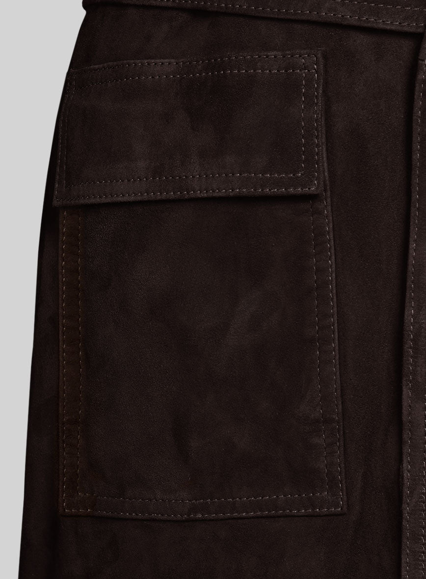 Dark Brown Suede Alpine Leather Long Coat
