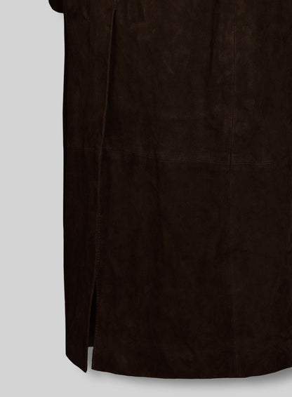 Dark Brown Suede Alpine Leather Long Coat