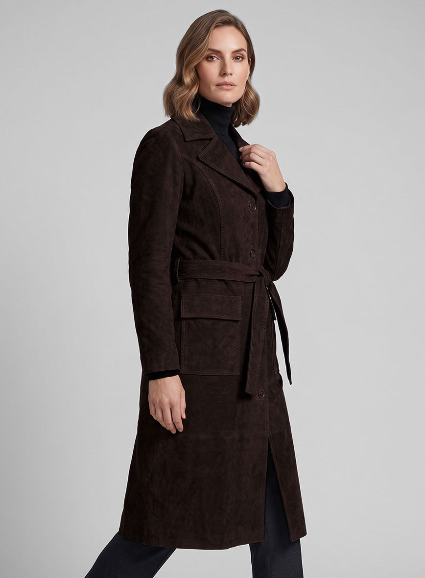 Dark Brown Suede Alpine Leather Long Coat
