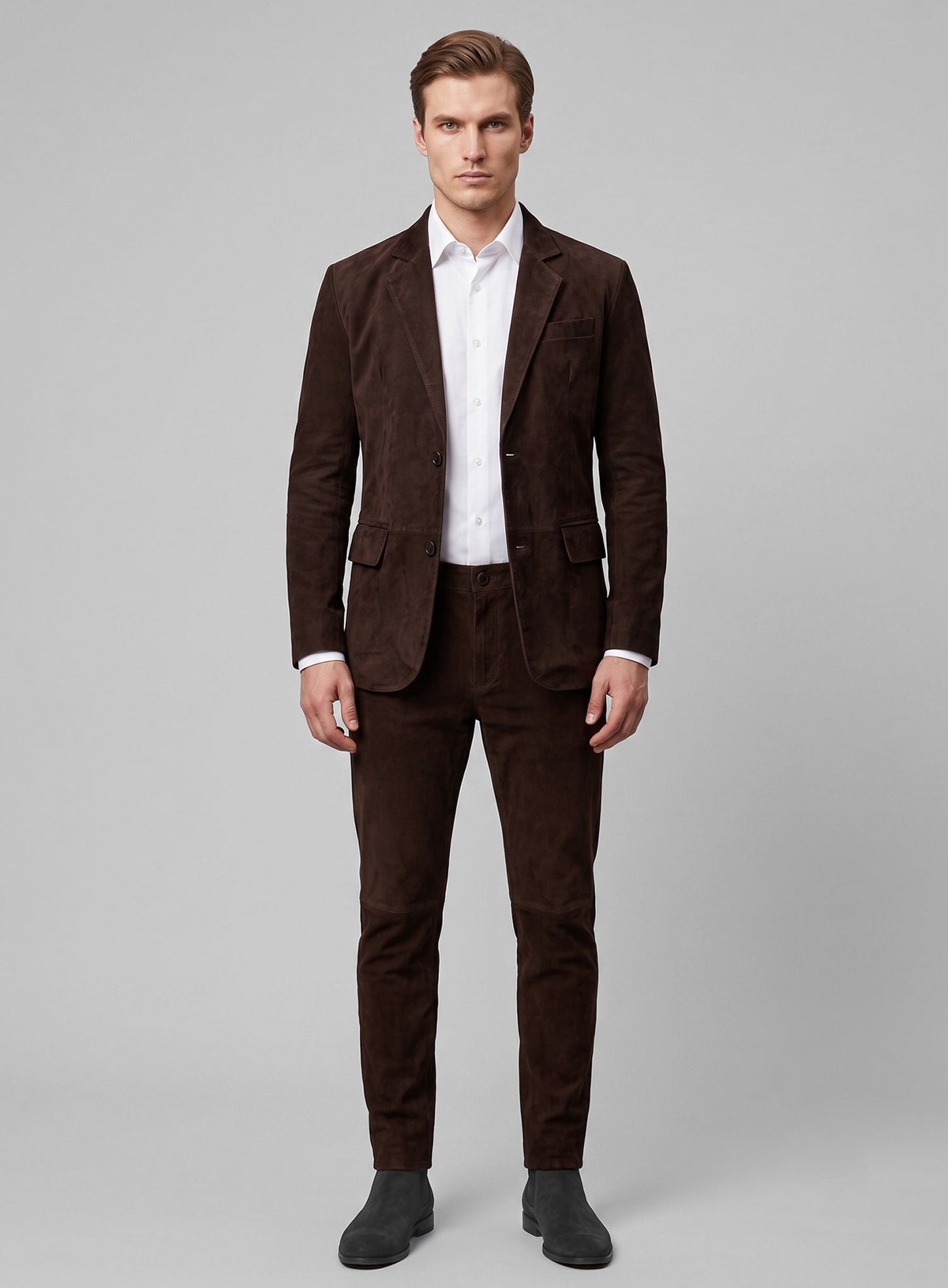 Dark Brown Suede Leather Suit