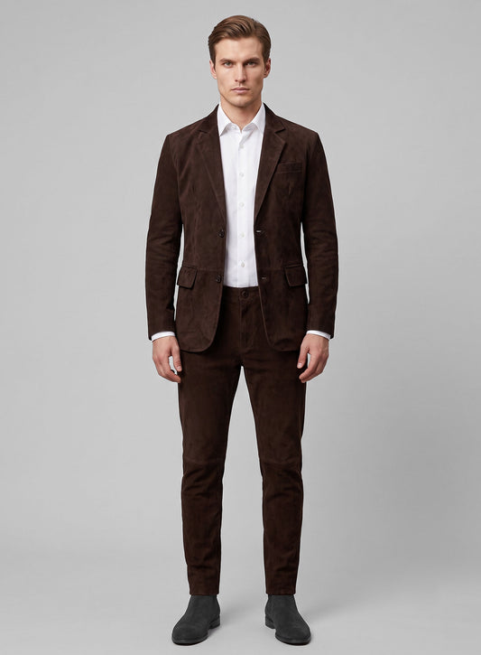 Dark Brown Suede Leather Suit