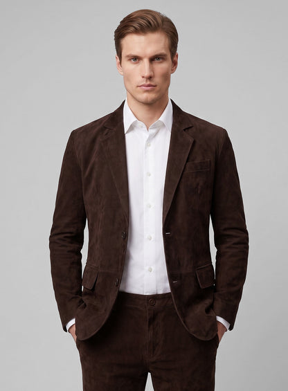 Dark Brown Suede Leather Suit