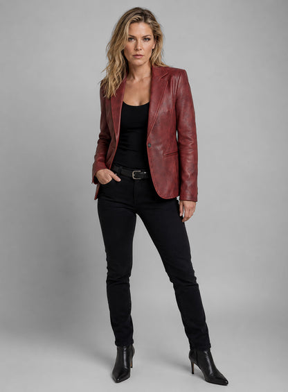 Dark Vintage Red Ali Larter Resident Evil Leather Blazer