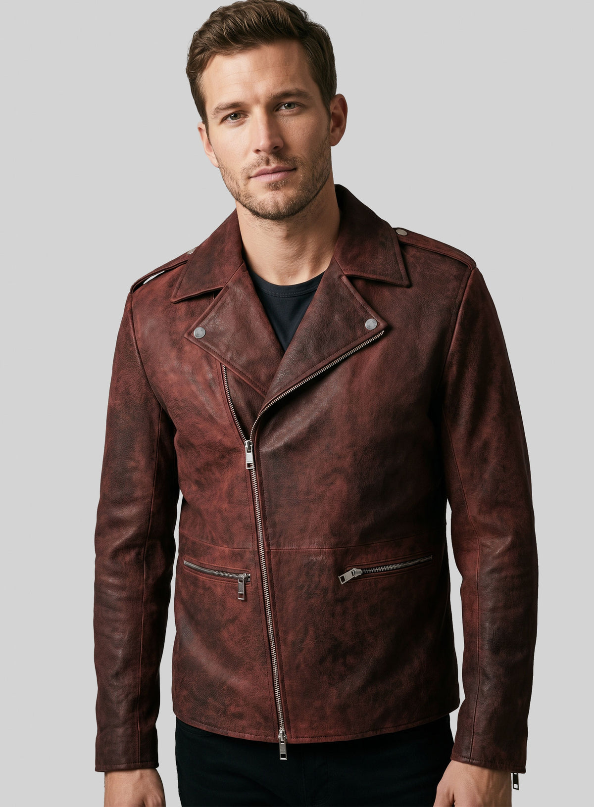 Dark Vintage Red Lewis Hamilton Leather Jacket