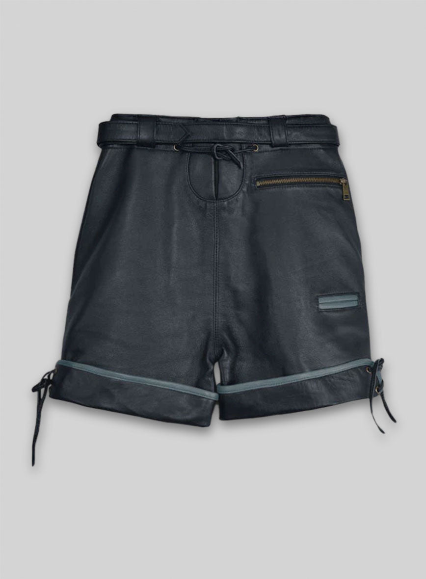 Dark Blue Leather Cargo Shorts Style # 364