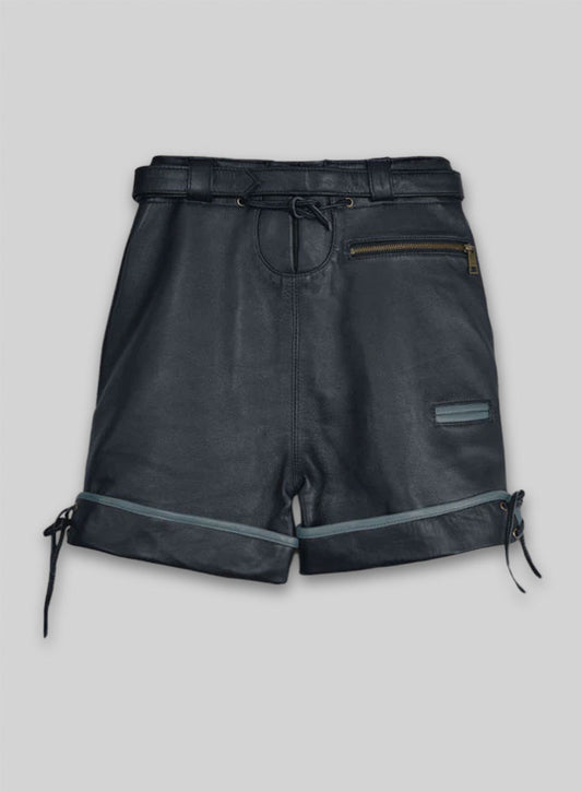 Dark Blue Leather Cargo Shorts Style # 364