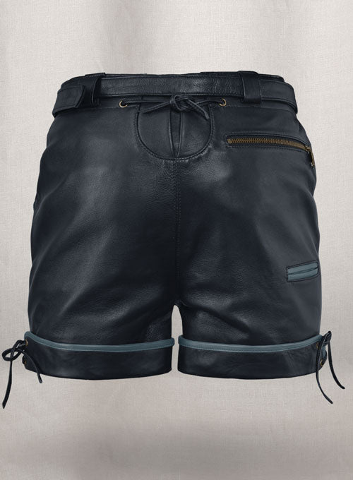 Dark Blue Leather Cargo Shorts Style # 364 - LeatherCult