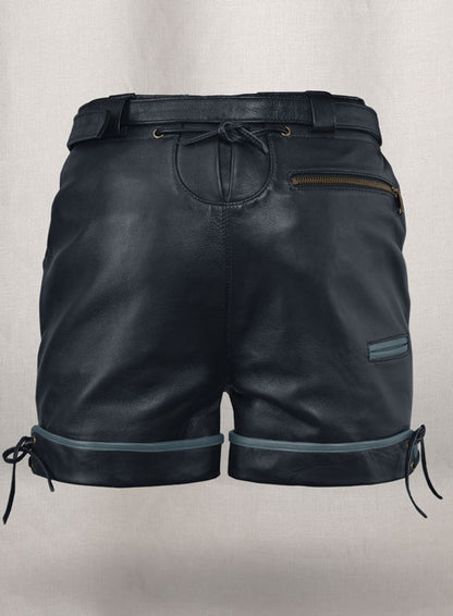 Dark Blue Leather Cargo Shorts Style # 364 - LeatherCult