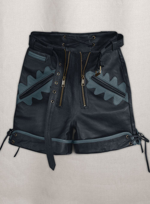 Dark Blue Leather Cargo Shorts Style # 364 - LeatherCult