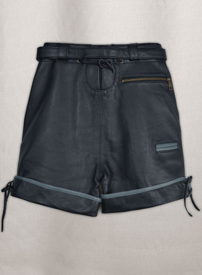Dark Blue Leather Cargo Shorts Style # 364 - LeatherCult