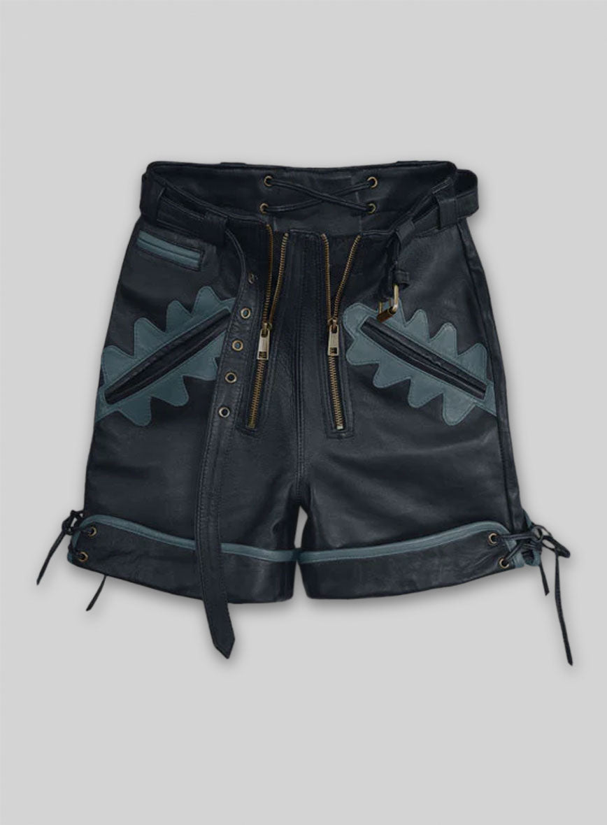 Dark Blue Leather Cargo Shorts Style # 364