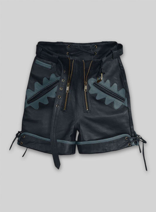 Dark Blue Leather Cargo Shorts Style # 364