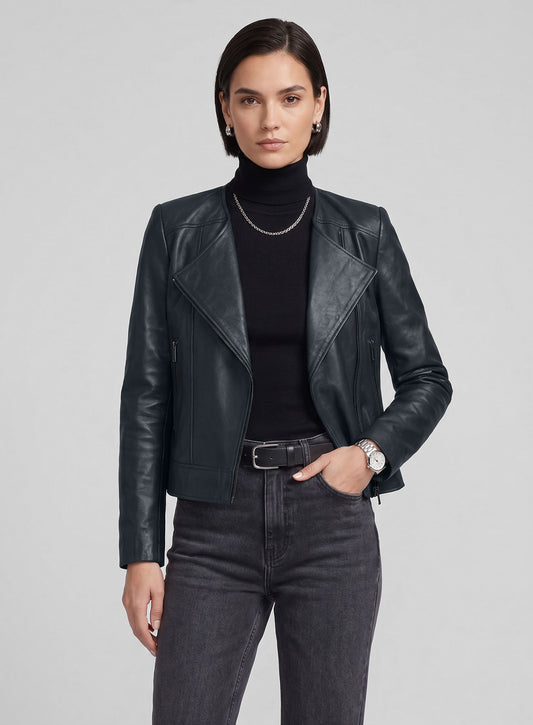 Dark Blue Leather Jacket # 237