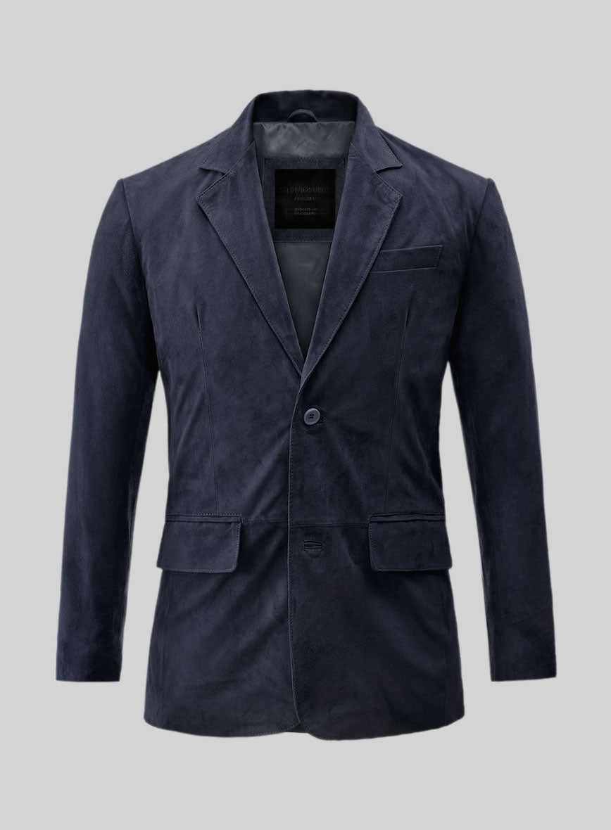 Dark Blue Suede Leather Blazer - LeatherCult
