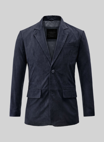 Dark Blue Suede Leather Blazer - LeatherCult