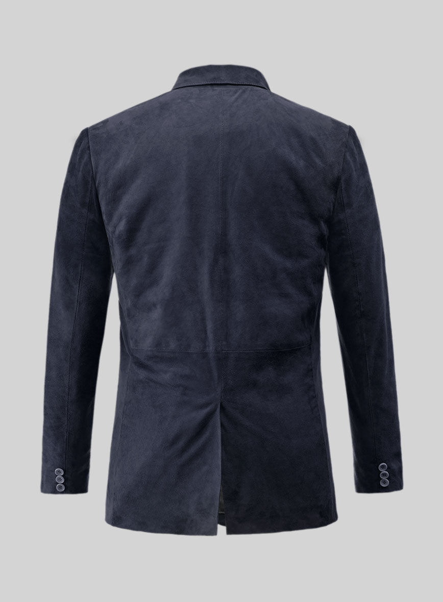 Dark Blue Suede Leather Blazer - LeatherCult
