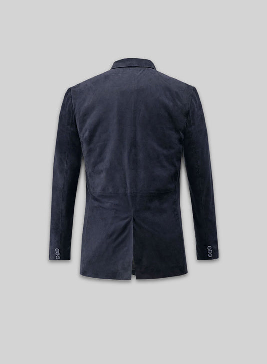 Dark Blue Suede Leather Blazer