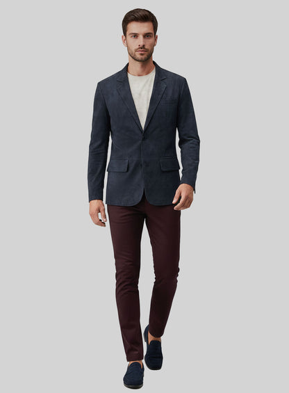 Dark Blue Suede Leather Blazer