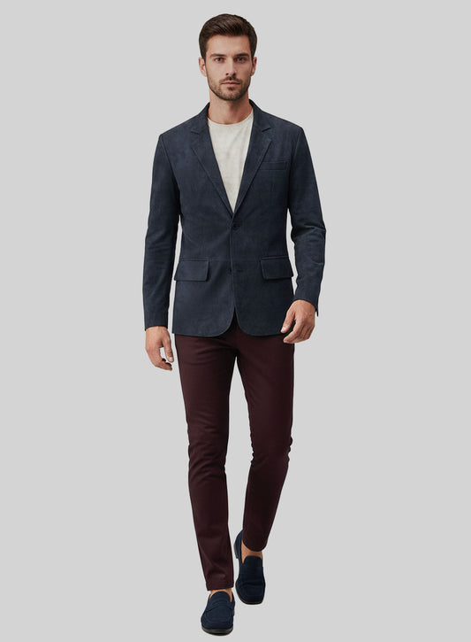 Dark Blue Suede Leather Blazer