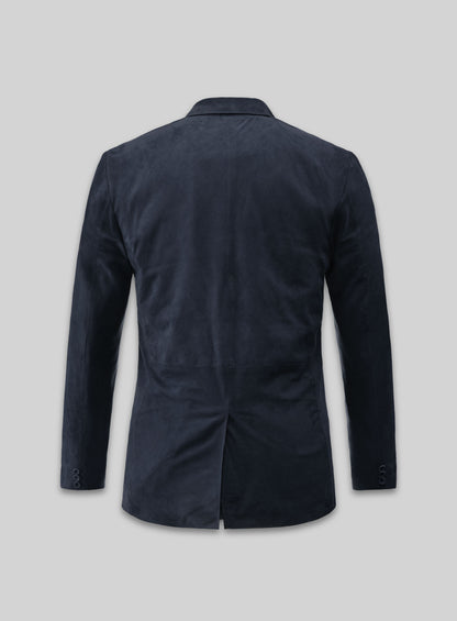 Dark Blue Suede Leather Blazer