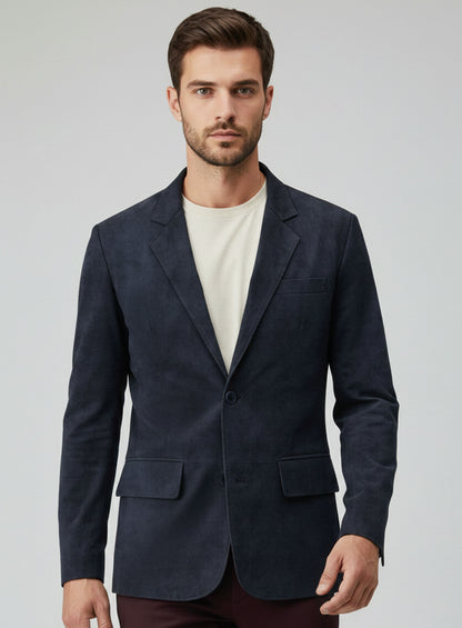Dark Blue Suede Leather Blazer