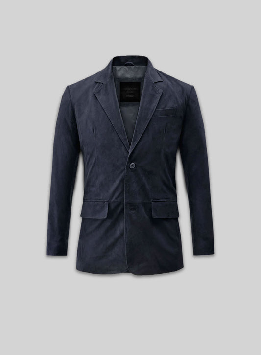 Dark Blue Suede Leather Blazer