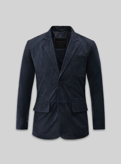 Dark Blue Suede Leather Blazer