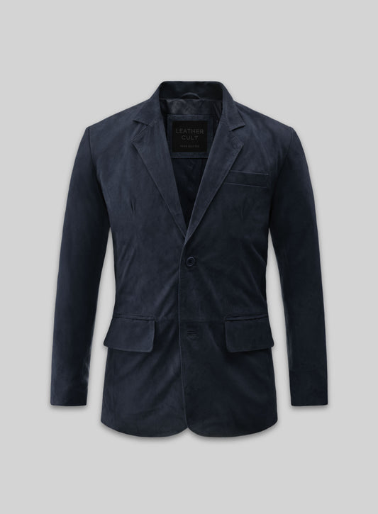 Dark Blue Suede Leather Blazer
