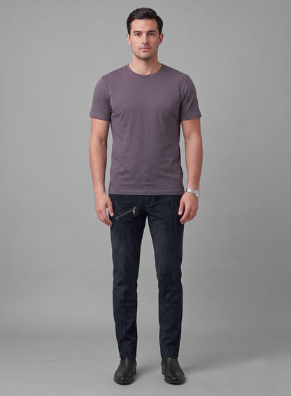 Dark Blue Suede Leather Cargo Jeans - Style 01-2
