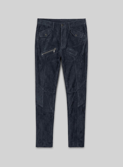 Dark Blue Suede Leather Cargo Jeans - Style 01-2