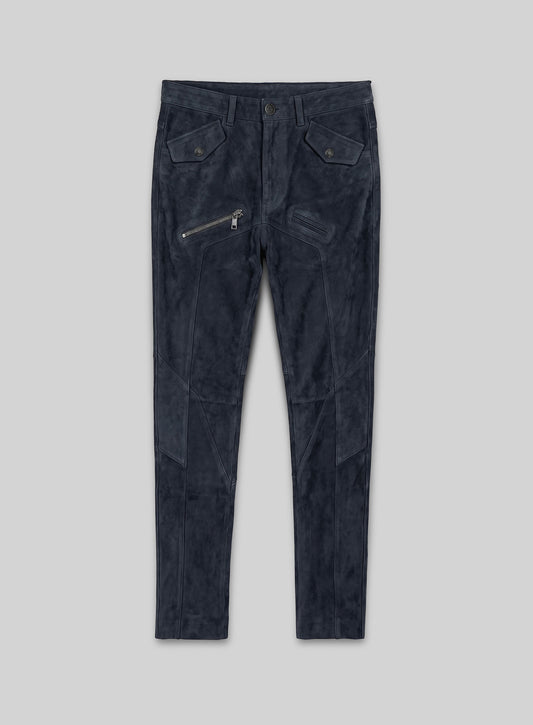Dark Blue Suede Leather Cargo Jeans - Style 01-2