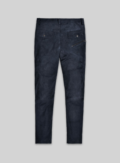 Dark Blue Suede Leather Cargo Jeans - Style 01-2